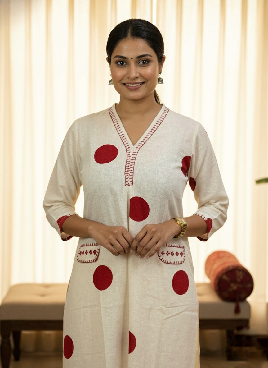 Polka Dot Cotton Kurta Set