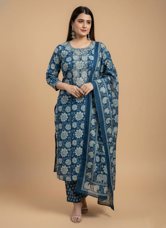 Indigo Print Cotton Suit