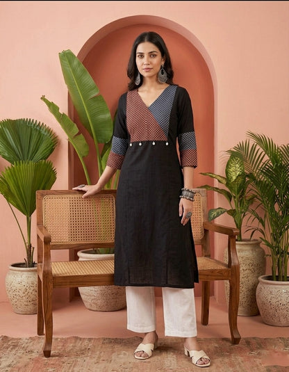COMFORTABLE BLACK COTTON KURTI- PERFECT FOR DAILY WEAR