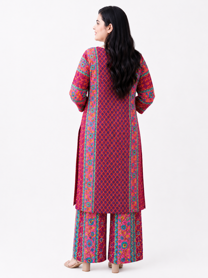 Gulzar printed cotton suit set pink