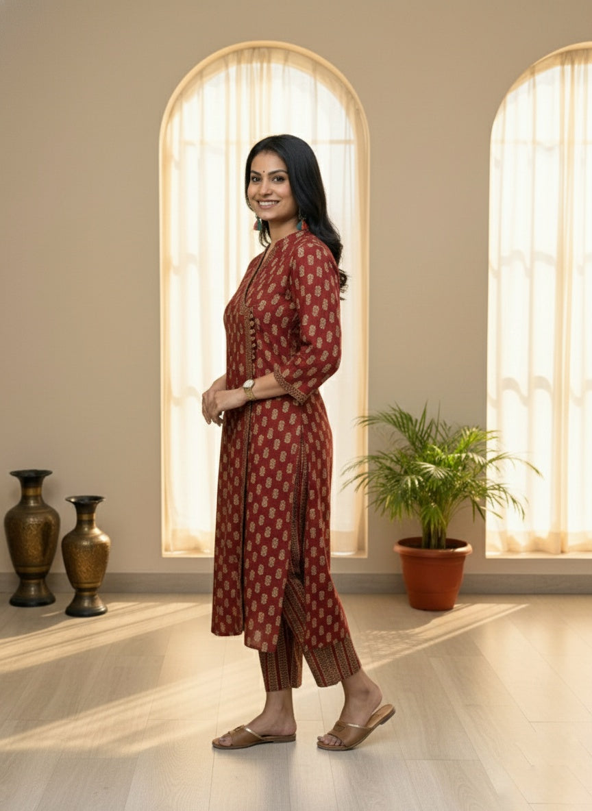 Angrakha Bagru Red Suit