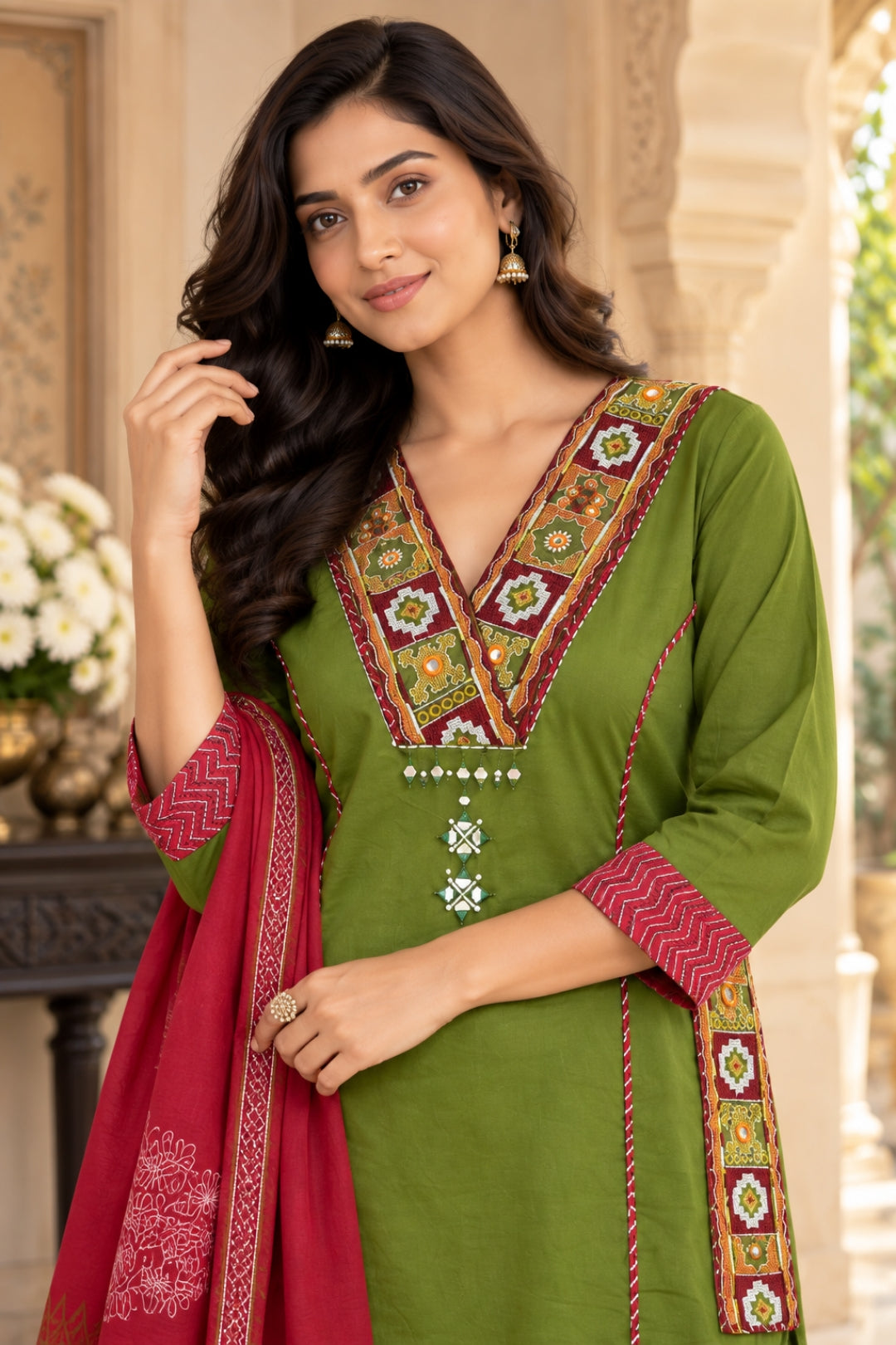 NAZAKAT cotton kurta set with pants & dupatta