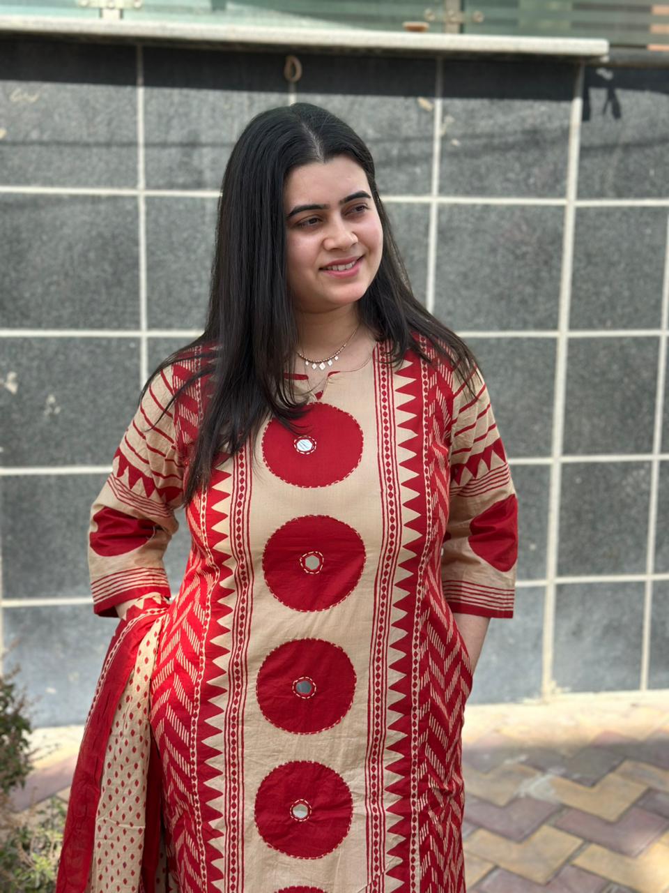 Kiara Cotton kurta Set with dupatta red