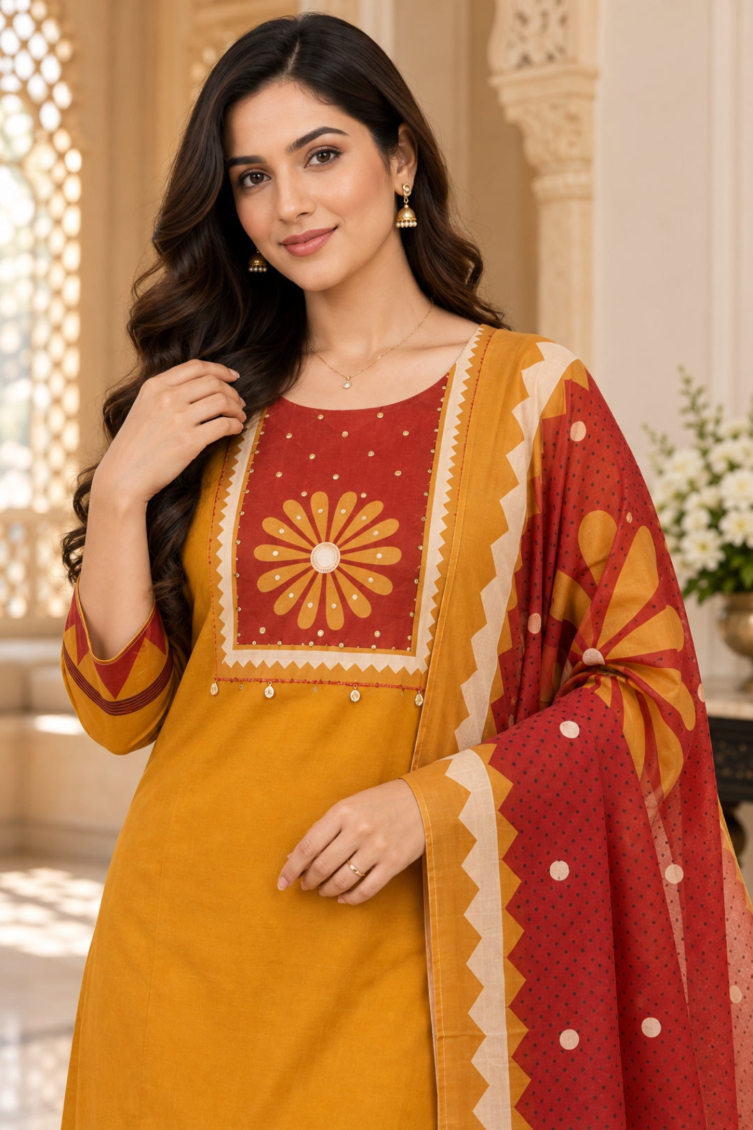 NAZAKAT cotton kurta set with pants & dupatta