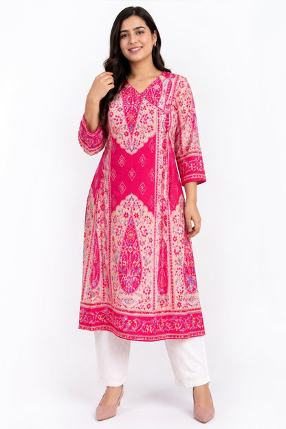 Gulmohar angrakha Cotton kurti for women pink
