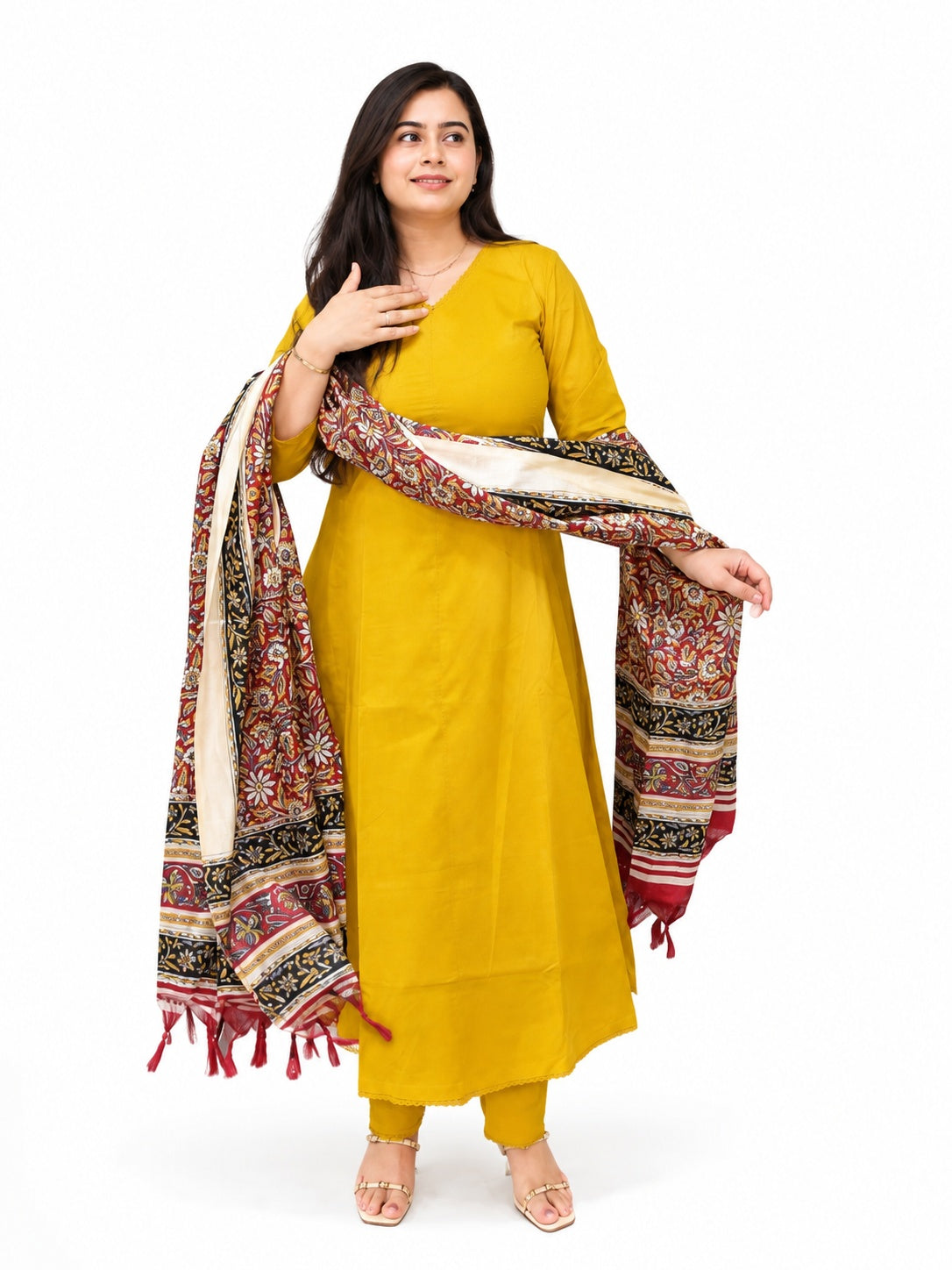 Gulzar Yellow Kurta set with pant & kalamkari dupatta