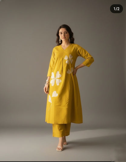 Amayra Cotton yellow kurta Set