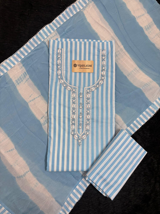 Cotton Suit Material with Chiffon Dupatta