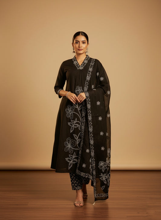 Cotton Kurta Set Black