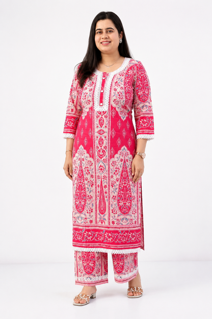 Gulzar kalamkari cotton suit set pink