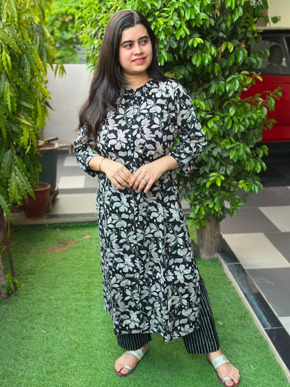 Gulzar kalamkari cotton suit set black