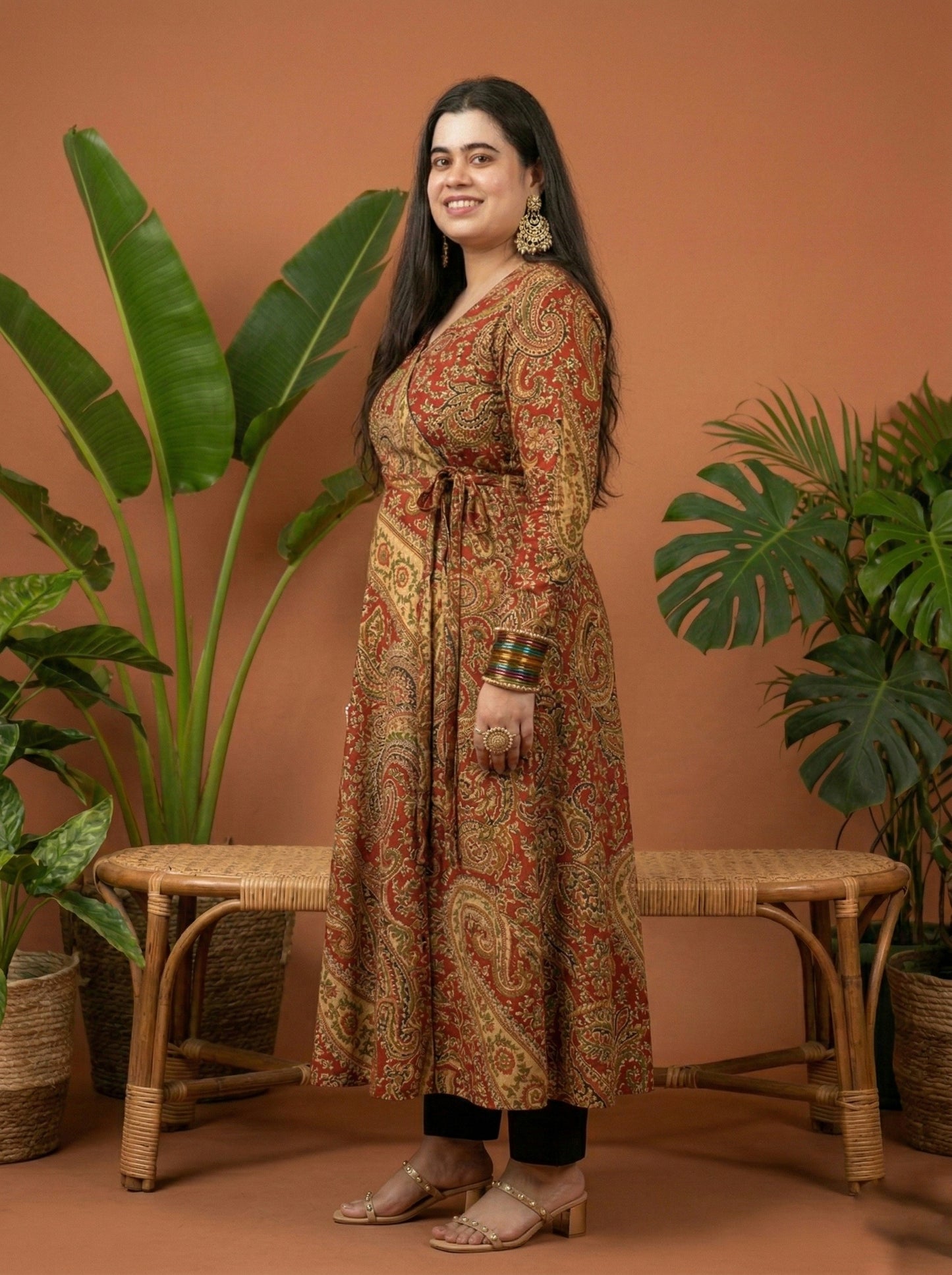 Anarkali cotton kalamkari kurti for perfect for office & daily wear - Red