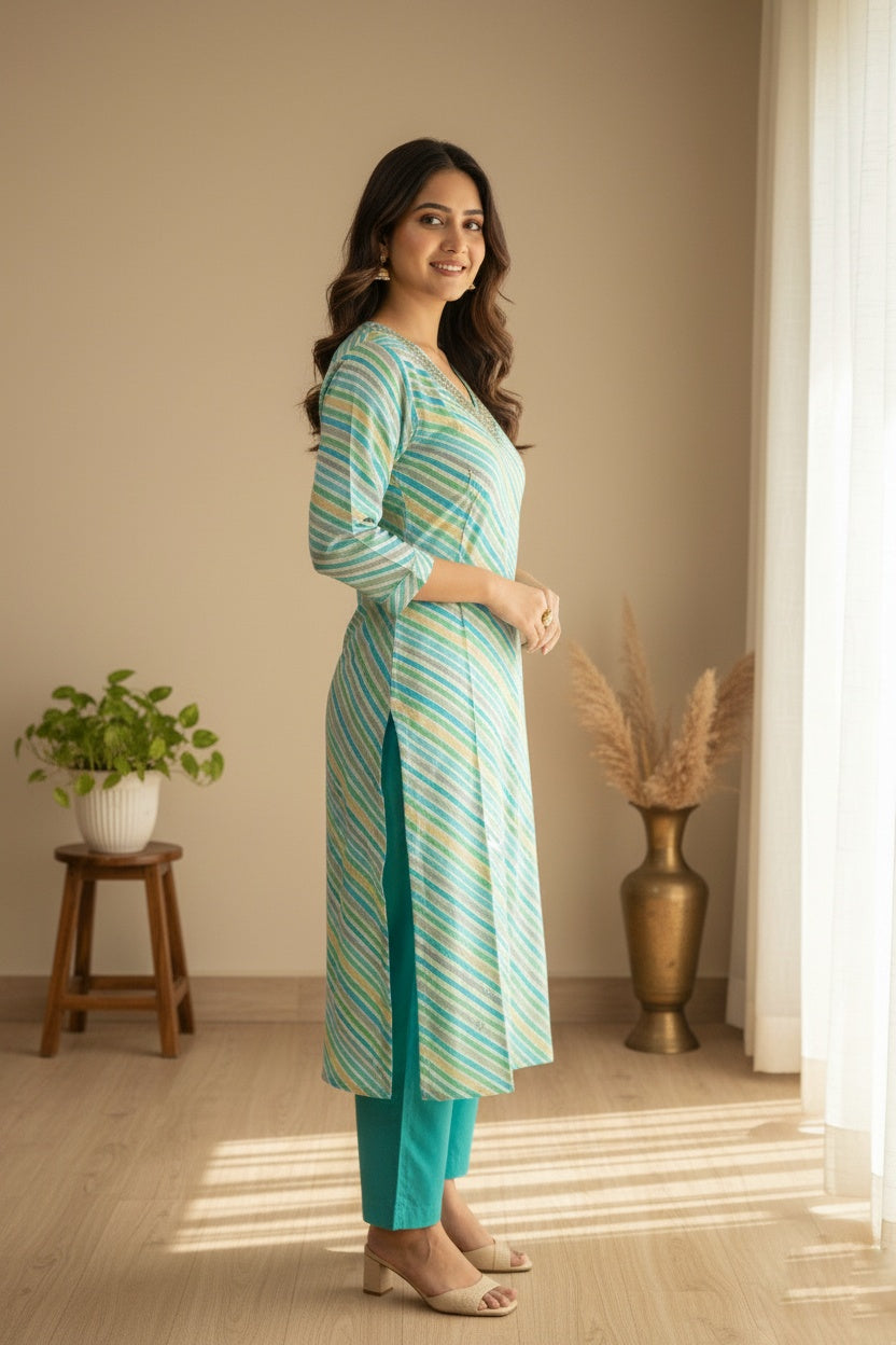 Muslin Silk lehariya Suit Set