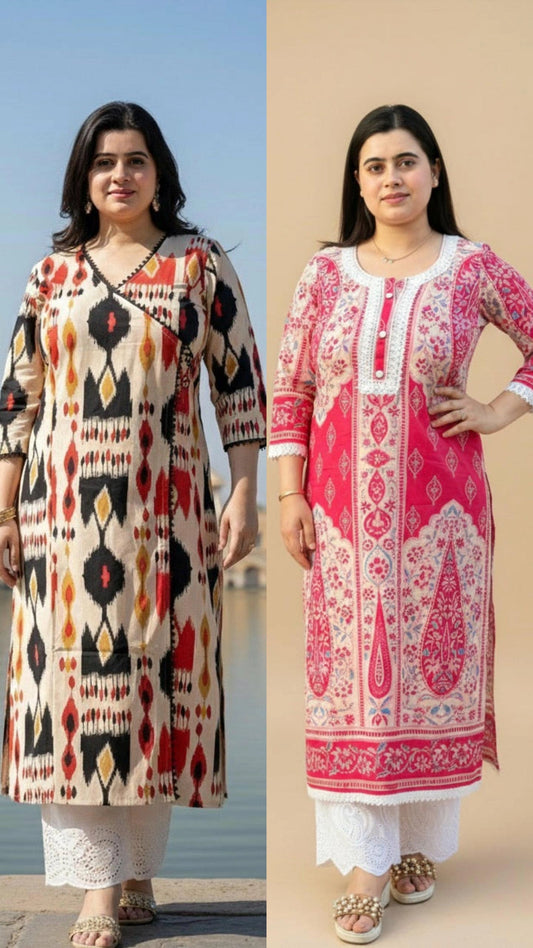 Airy cotton long kurta combo