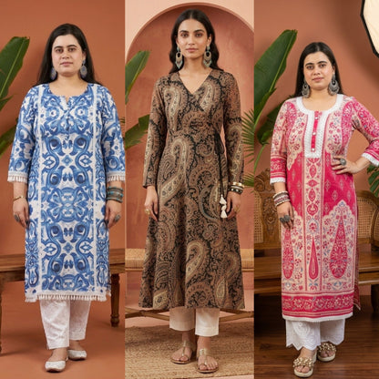 Airy Cotton Long Kurti Combo of three