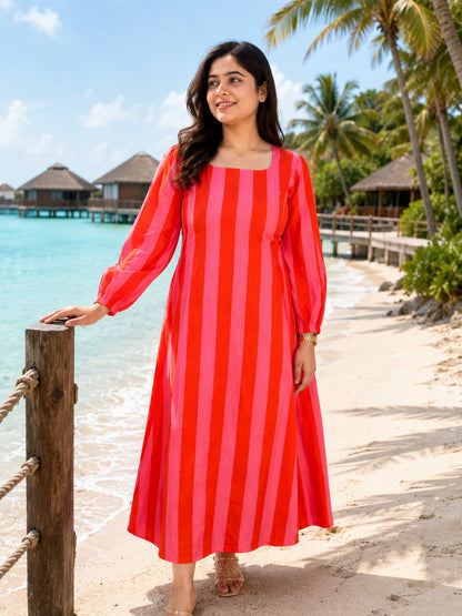 Inayat striped cotton dress for women