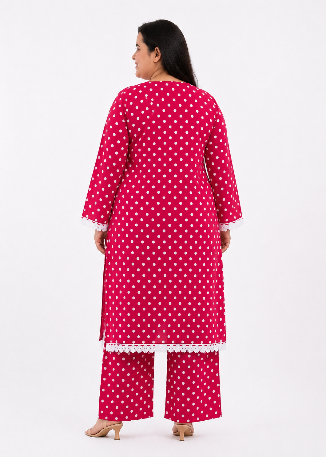 Gulzar polka dot cotton cord set pink