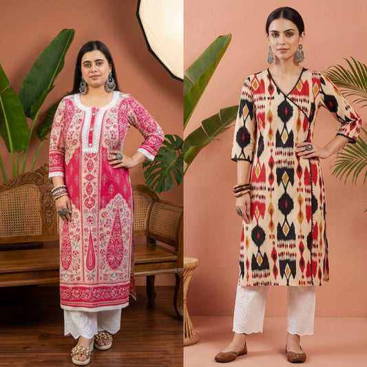 Airy cotton long kurta combo