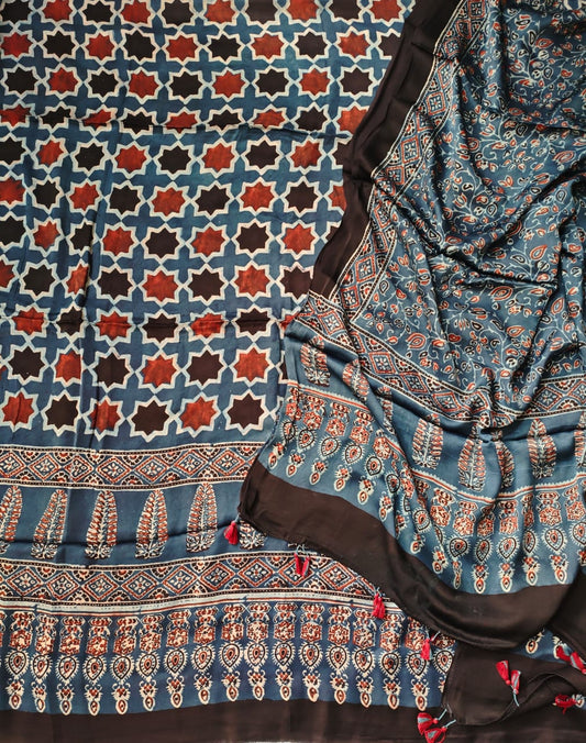 Modal Silk Ajrakh 2 Piece Unstitched Suit