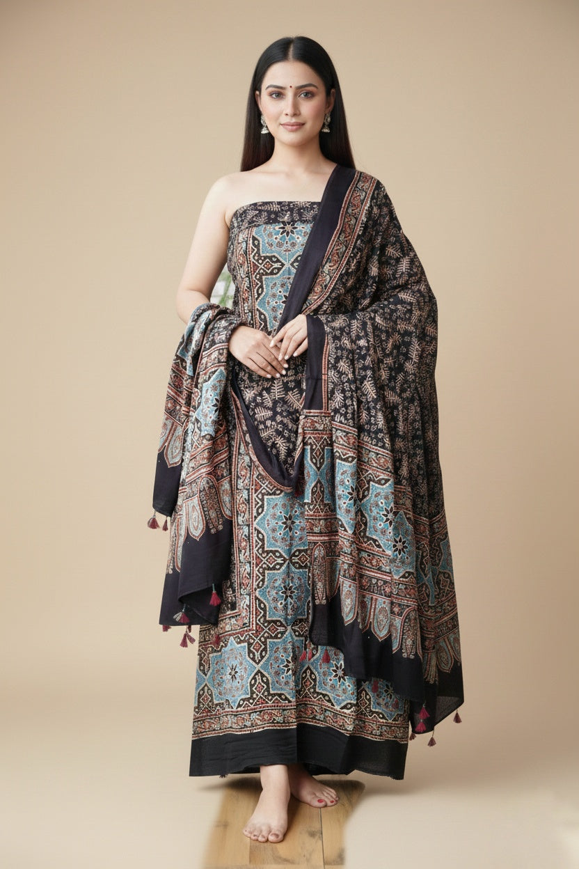 Modal Silk Ajrakh 2 Piece Unstitched Suit