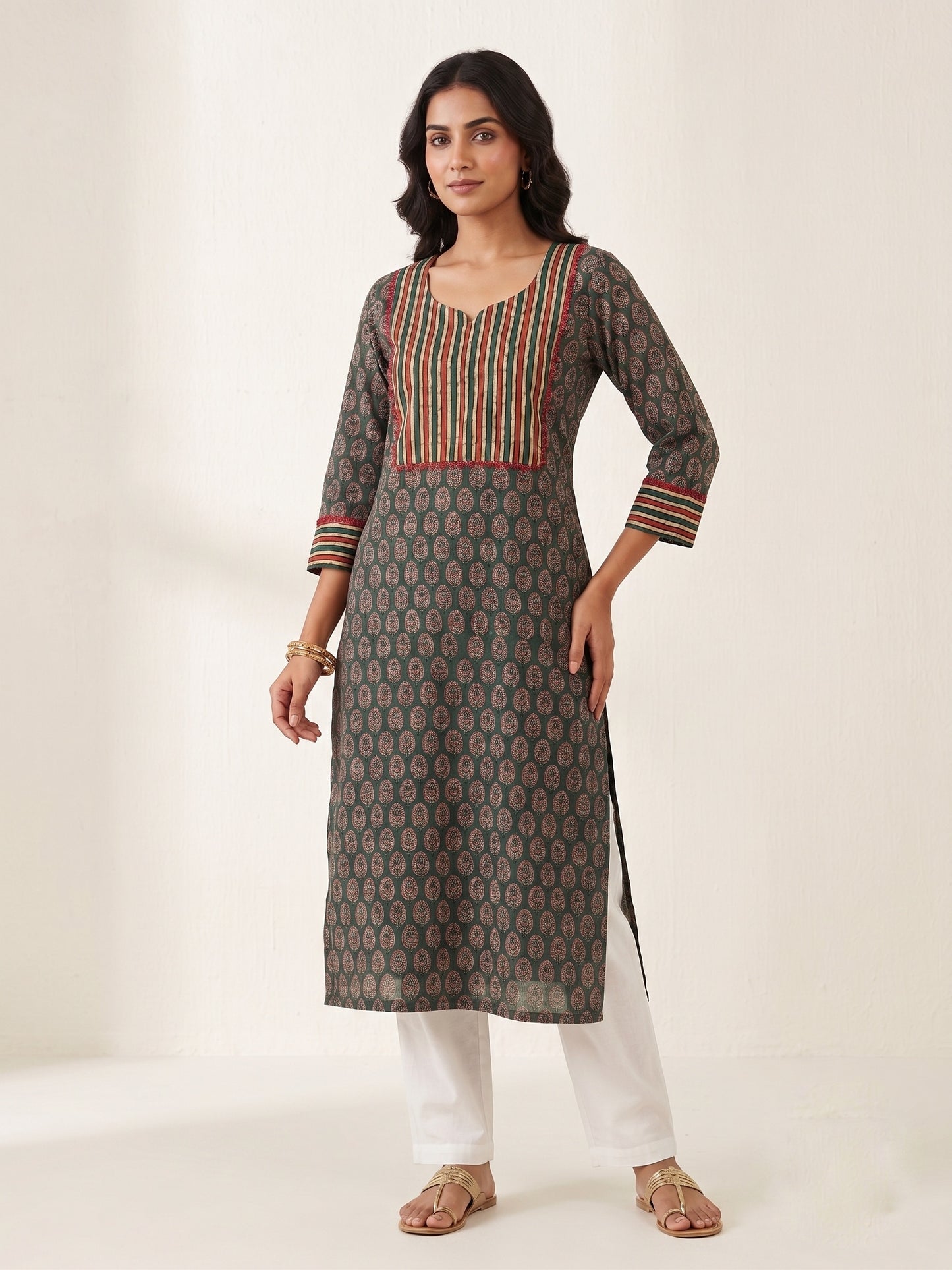 Gulmohar Cotton kurti for women green