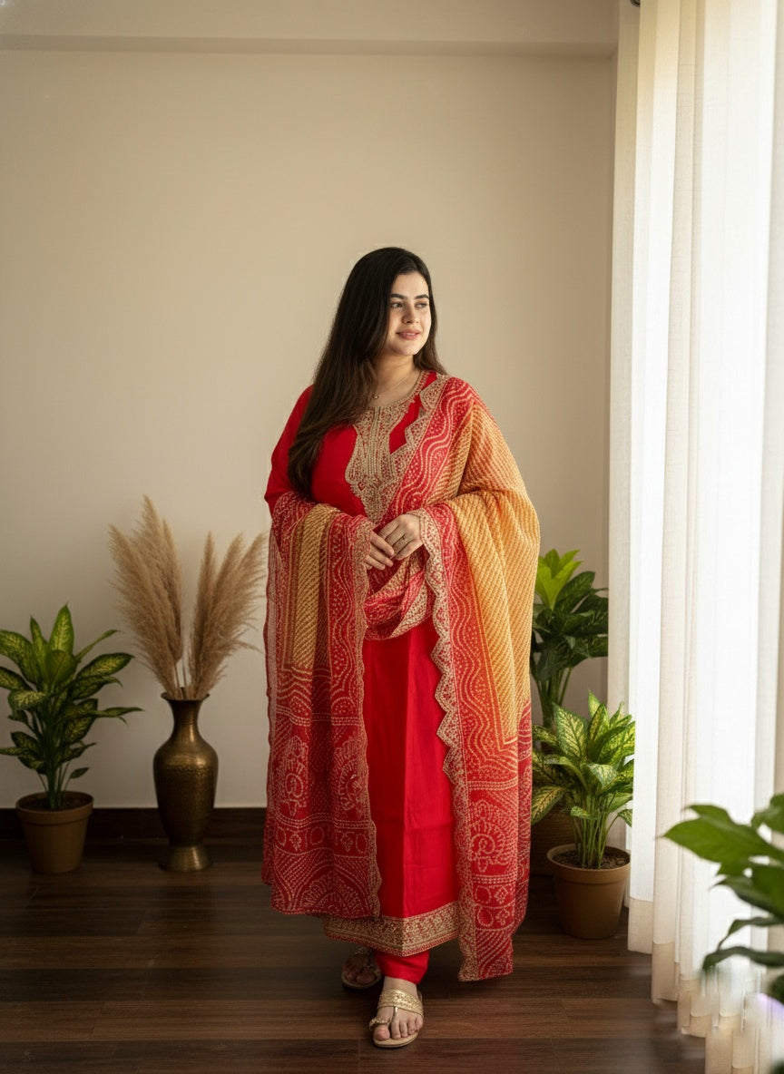 Soft Dola Silk Suit For Women Red