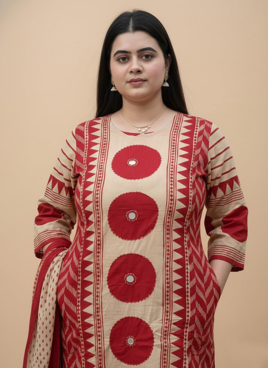 Kiara Cotton kurta Set with dupatta red