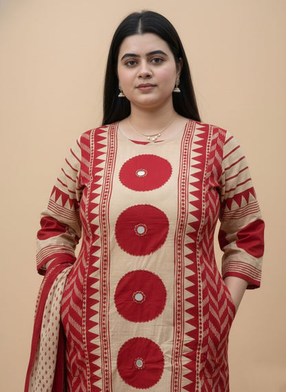 Kiara Cotton kurta Set with dupatta red