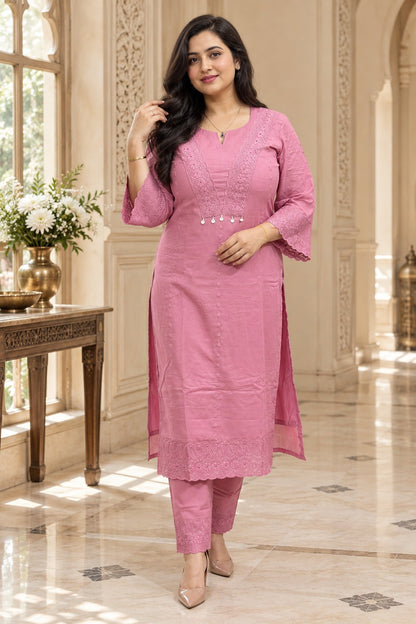 Mehar premium chikankari cotton Kurta & Pant with cotton lining pink