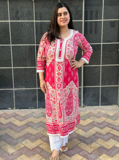 Airy Cotton kalamkari kurti for women- Pink