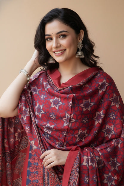 Modal Silk Ajrakh 2 Piece Unstitched Suit