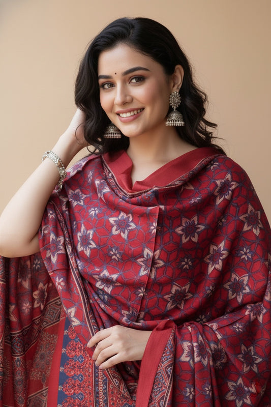 Modal Silk Ajrakh 2 Piece Unstitched Suit