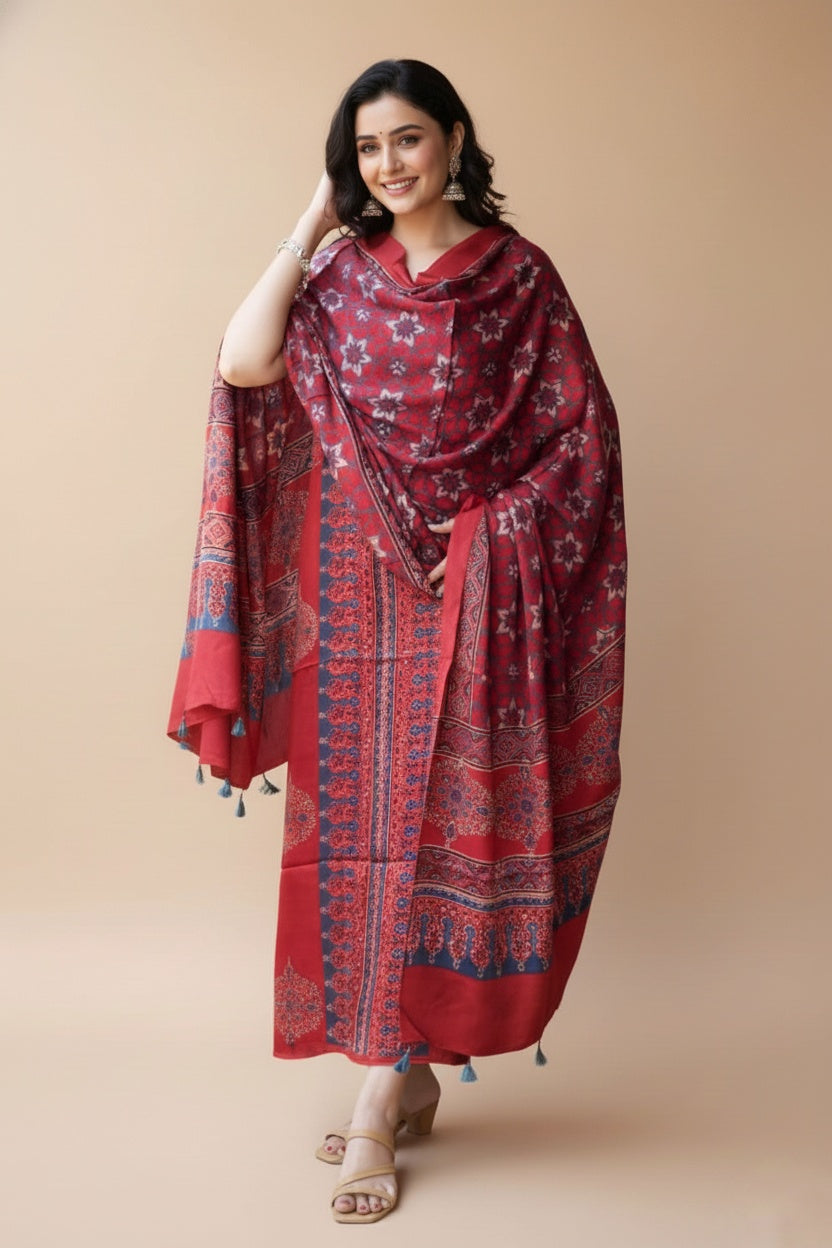 Modal Silk Ajrakh 2 Piece Unstitched Suit