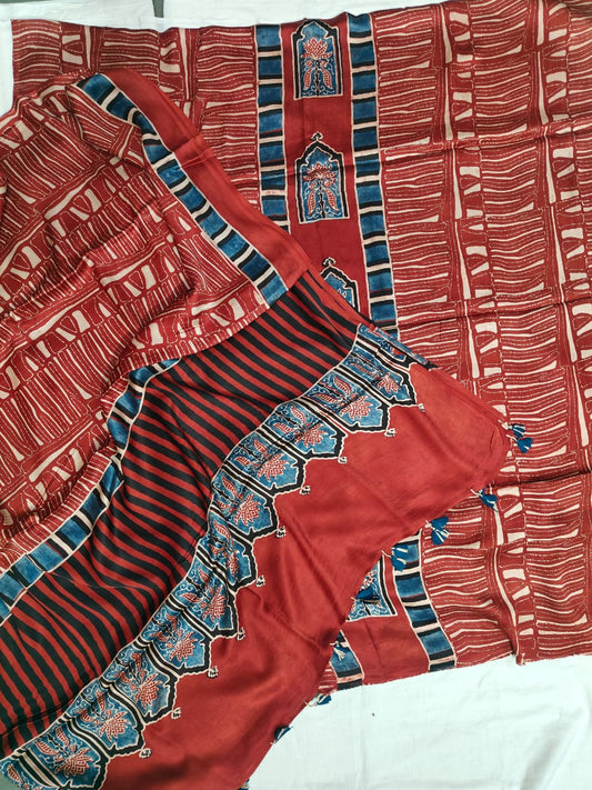 Modal Silk Ajrakh 2 Piece Unstitched Suit