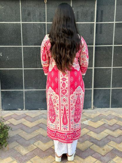 Airy Cotton kalamkari kurti for women- Pink