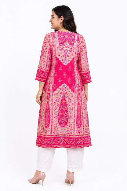 Gulmohar angrakha Cotton kurti for women pink