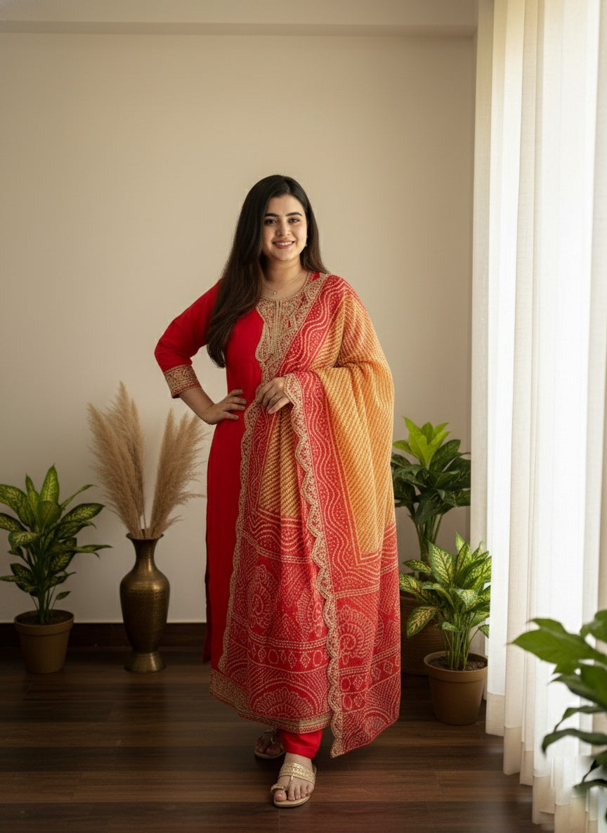 Soft Dola Silk Suit For Women Red