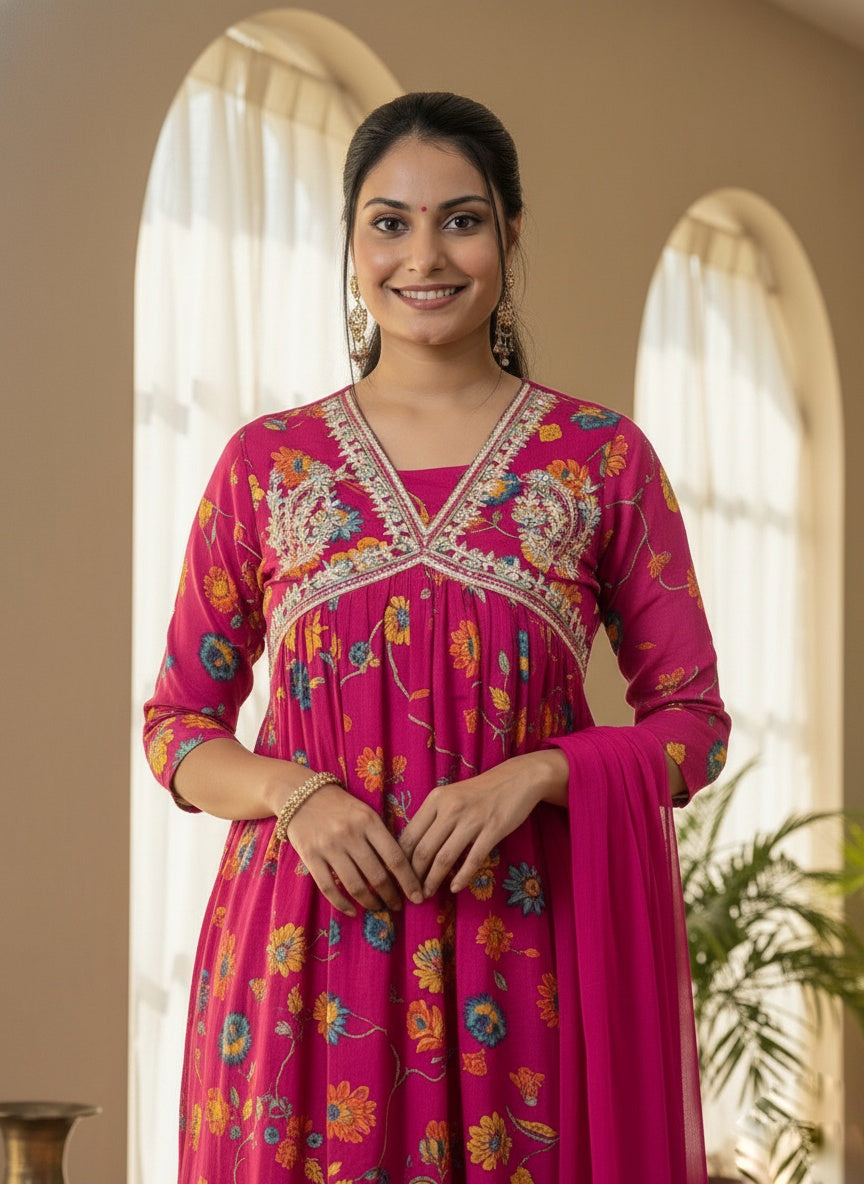 Alia Cut Chinon Suit Set