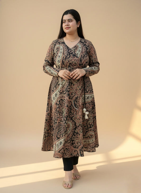 Anarkali cotton kalamkari kurti for perfect for office & daily wear - Black