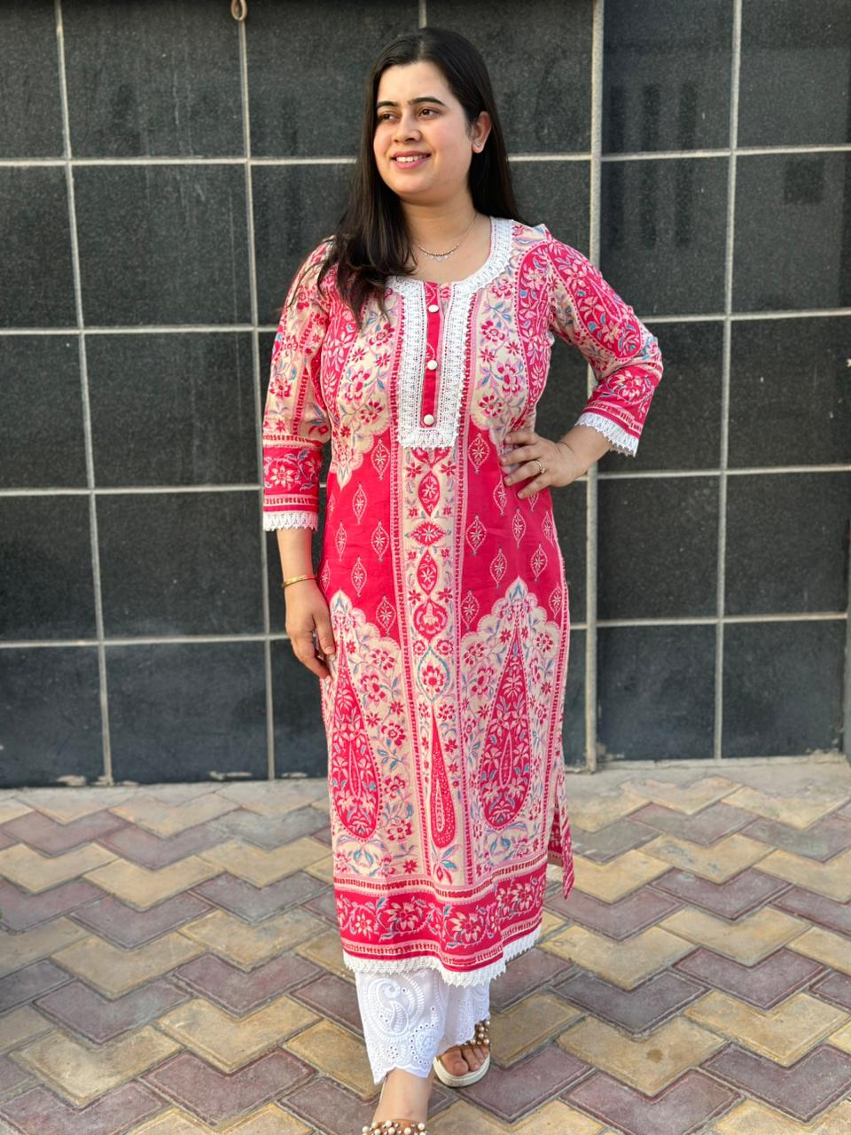 Airy Cotton kalamkari kurti for women- Pink