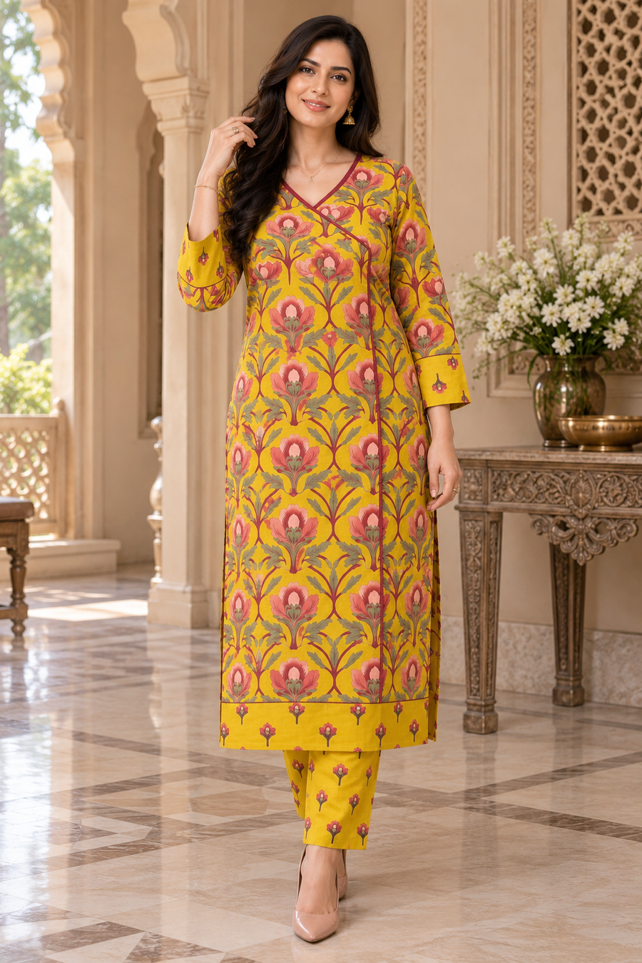 Ruhani Cotton kurta set for women yellow