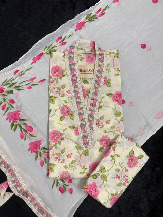 Cotton Suit Material with Chiffon Dupatta