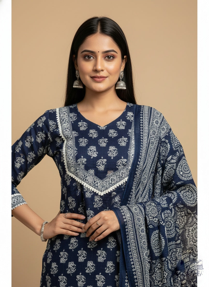 Indigo Print Cotton Suit
