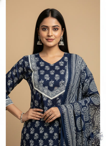 Indigo Print Cotton Suit