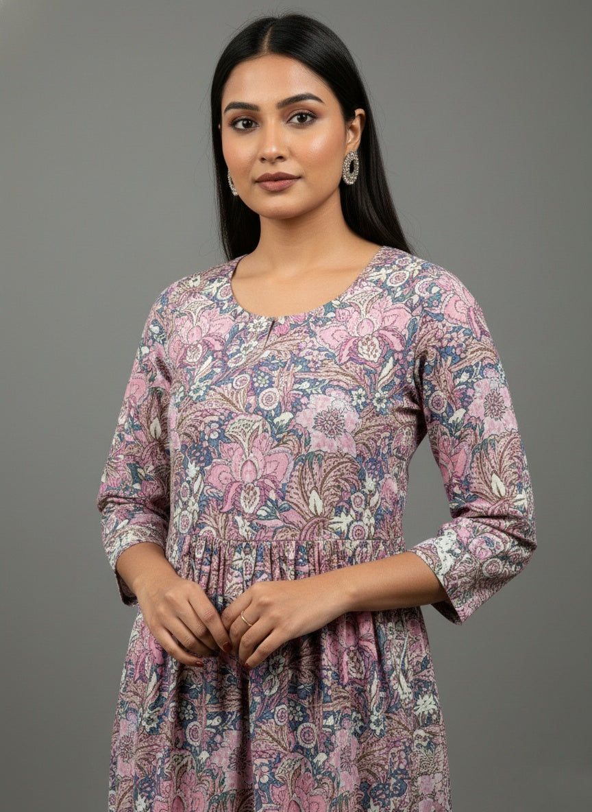 Pink Cotton Kurta Pant Set