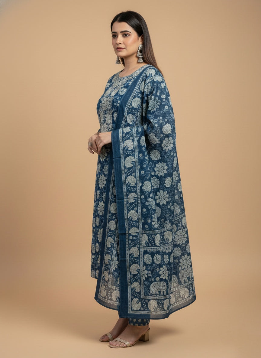 Indigo Print Cotton Suit