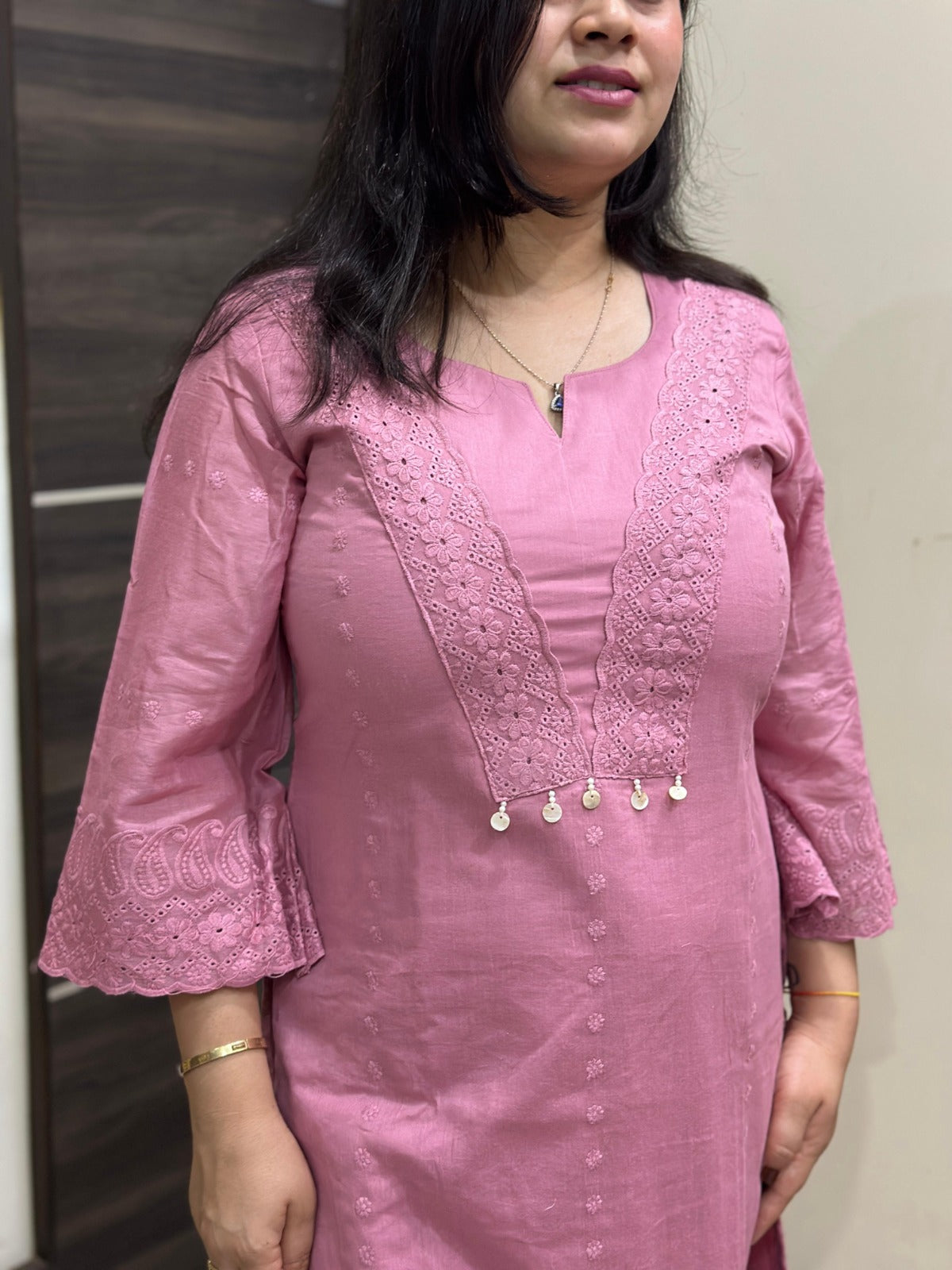 Mehar premium chikankari cotton Kurta & Pant with cotton lining pink