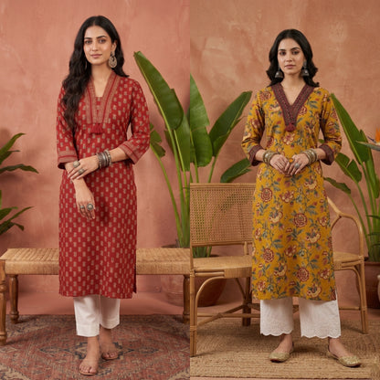Airy cotton long kurta combo