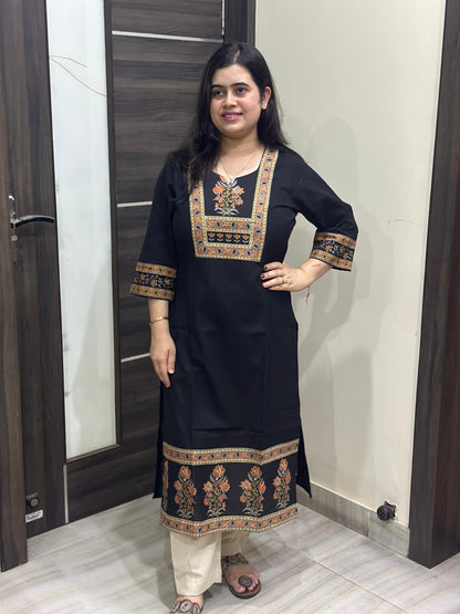 Ada pure cotton flex kurti for women black