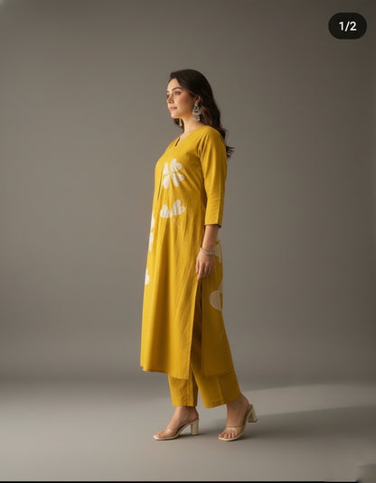 Amayra Cotton yellow kurta Set